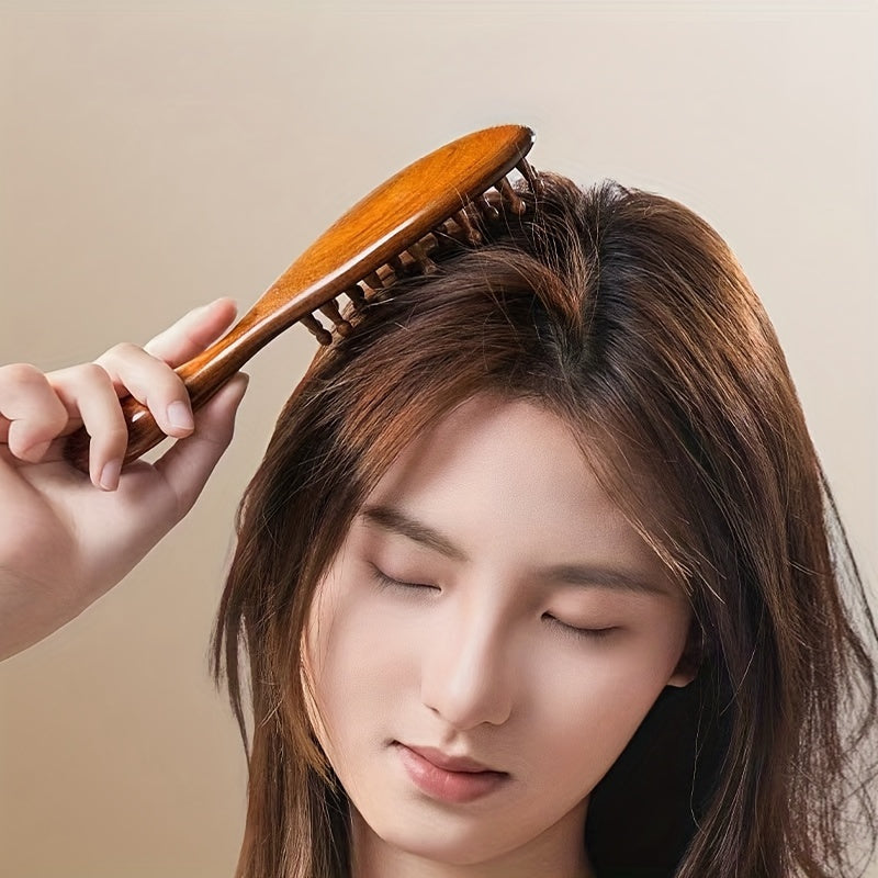 2025 New Handle Meridian Massage Comb Thickened Solid Wood Inserted Tooth Sandalwood Comb