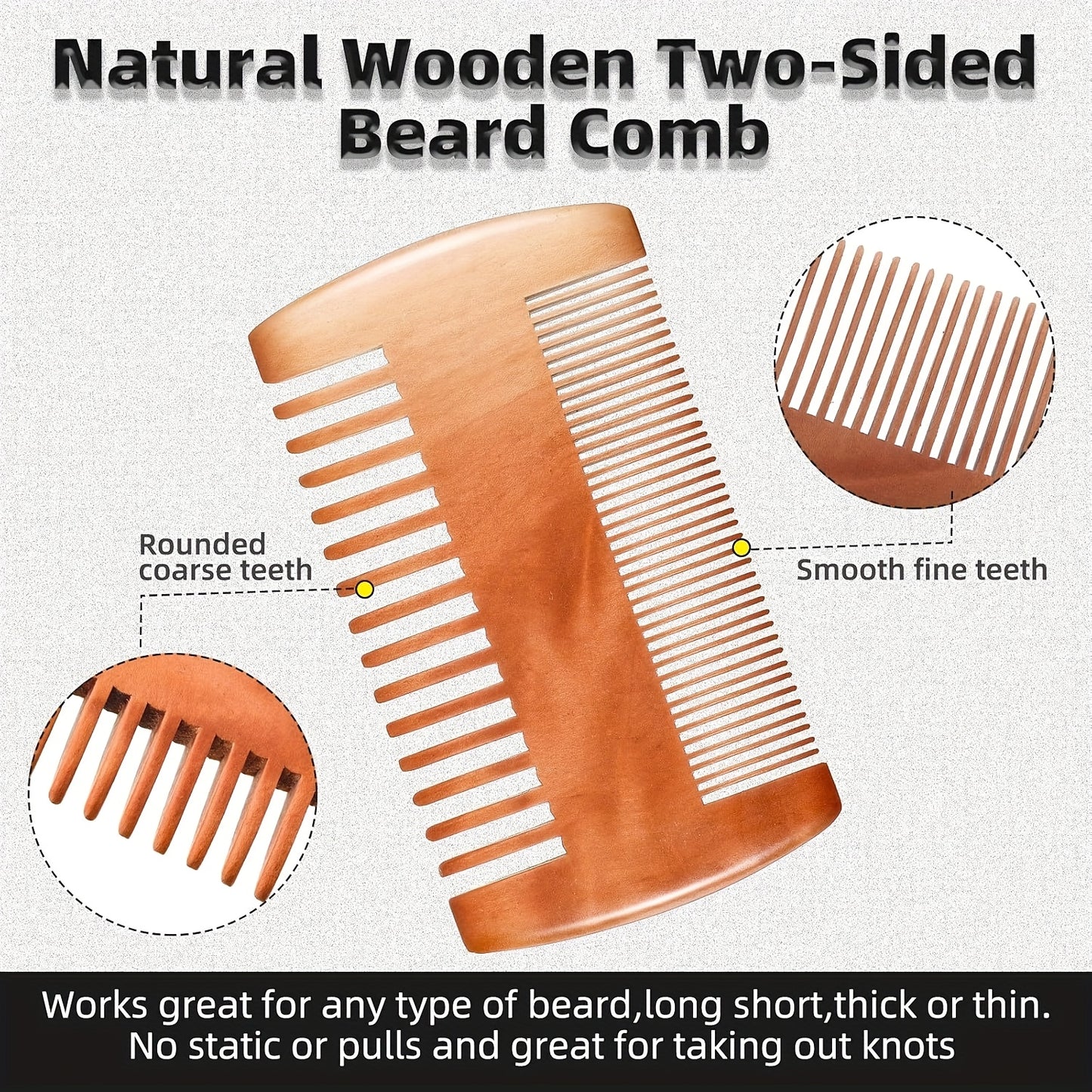 Natural Sandalwood Dual Action Beard And Moustache Combs With Case