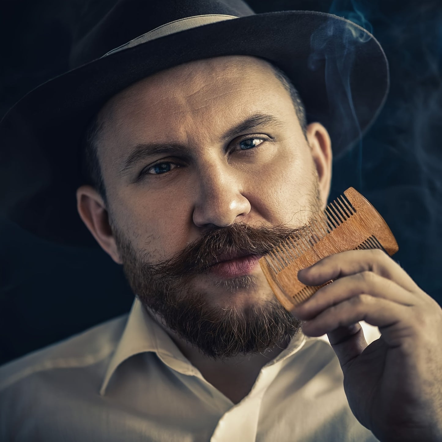Natural Sandalwood Dual Action Beard And Moustache Combs With Case