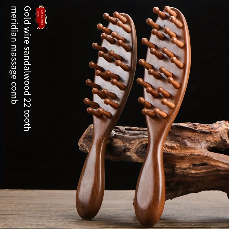 2025 New Handle Meridian Massage Comb Thickened Solid Wood Inserted Tooth Sandalwood Comb