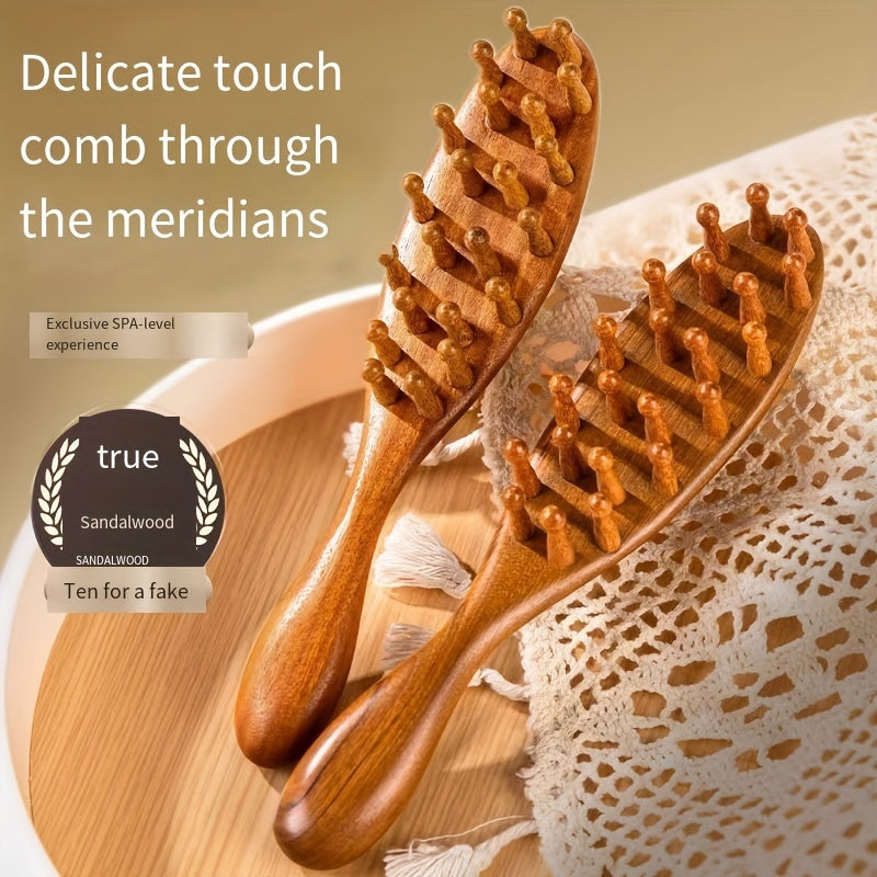 2025 New Handle Meridian Massage Comb Thickened Solid Wood Inserted Tooth Sandalwood Comb