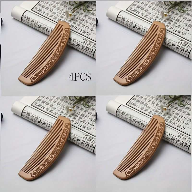 4 large carved peach wood combs, thickened wooden combs suitable for curly hair combs, massage combs, anti-static sandalwood hair combs (16. 5cm\u002F6. 5 inches)