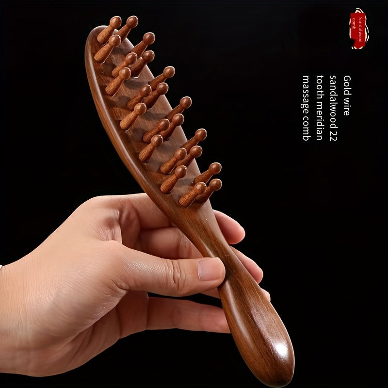 2025 New Handle Meridian Massage Comb Thickened Solid Wood Inserted Tooth Sandalwood Comb