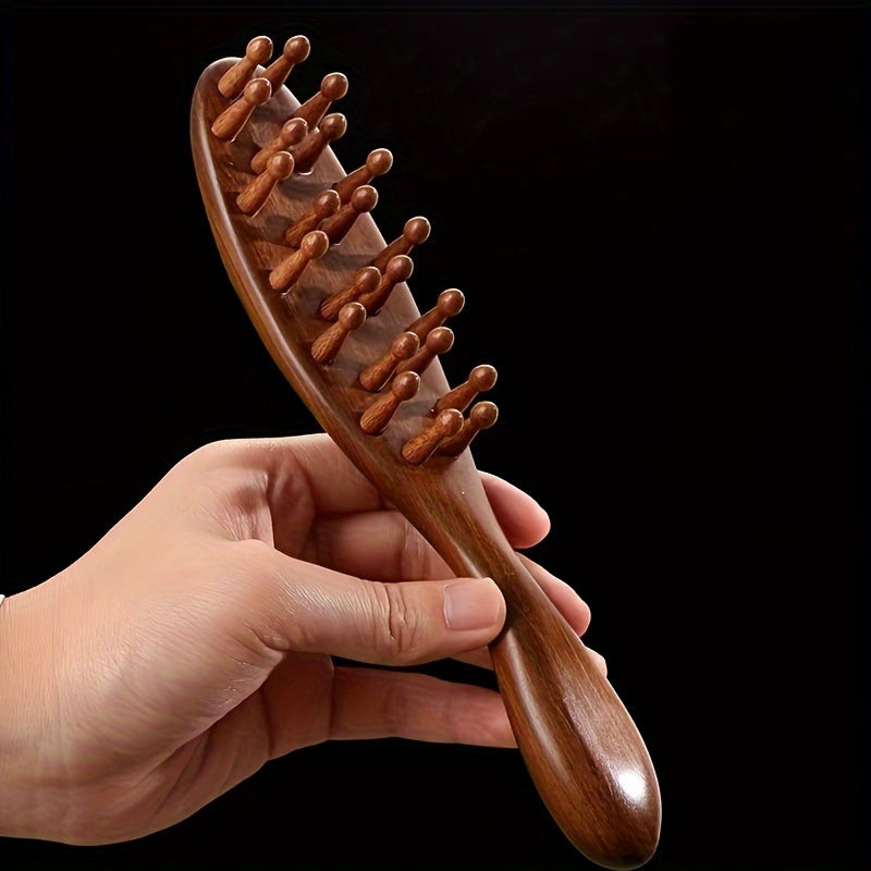 2025 New Handle Meridian Massage Comb Thickened Solid Wood Inserted Tooth Sandalwood Comb