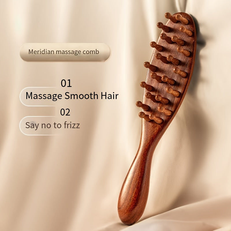 2025 New Handle Meridian Massage Comb Thickened Solid Wood Inserted Tooth Sandalwood Comb