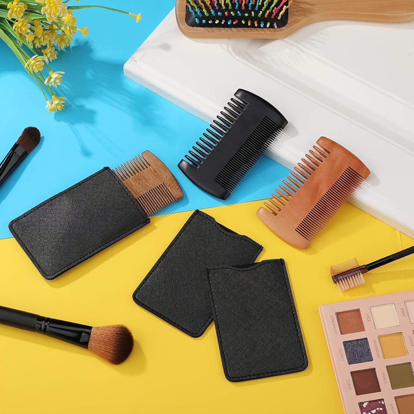 Natural Sandalwood Dual Action Beard And Moustache Combs With Case