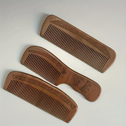 4 large carved peach wood combs, thickened wooden combs suitable for curly hair combs, massage combs, anti-static sandalwood hair combs (16. 5cm\u002F6. 5 inches)