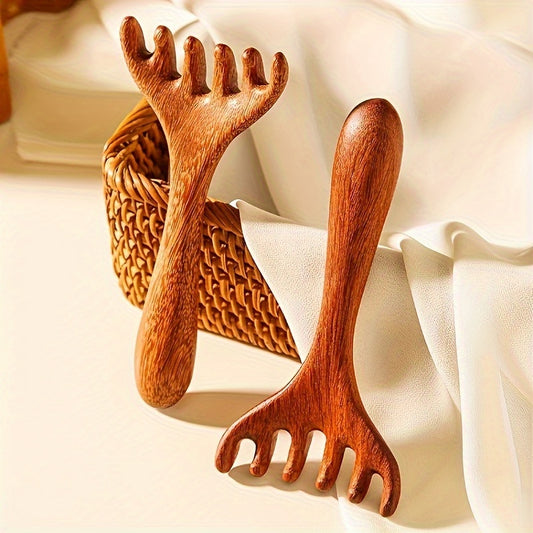 Handmade Sandalwood Scalp Massage Comb - Wide Teeth 5 & 6 Claw Antlers Design, Ergonomic Wooden Comb for and Hair Care, Promotes Healthy, Natural Wooden Bristles for Regular Hair, Rustic Style Beauty Tools, Smooth Surface