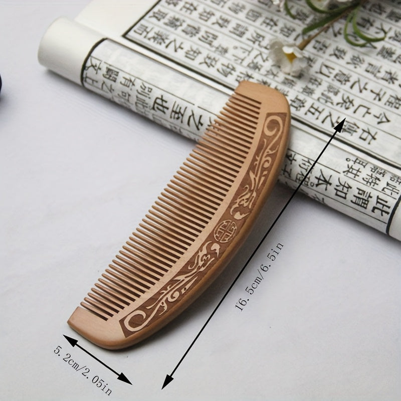 4 large carved peach wood combs, thickened wooden combs suitable for curly hair combs, massage combs, anti-static sandalwood hair combs (16. 5cm\u002F6. 5 inches)