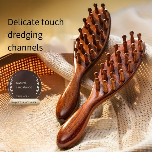 2025 New Handle Meridian Massage Comb Thickened Solid Wood Inserted Tooth Sandalwood Comb